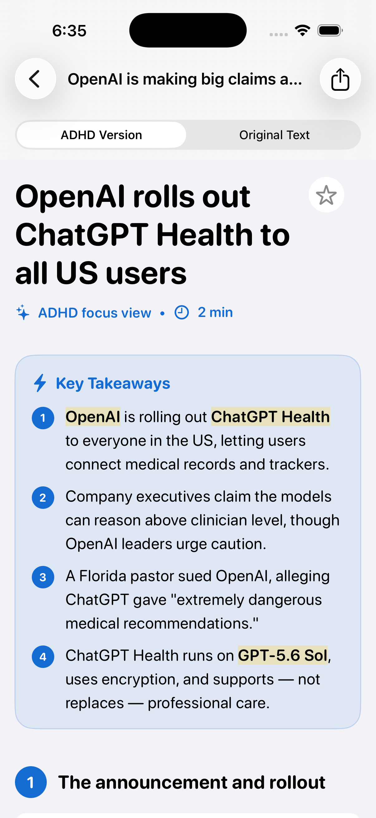 Optiread ADHD Reading View Screenshot
